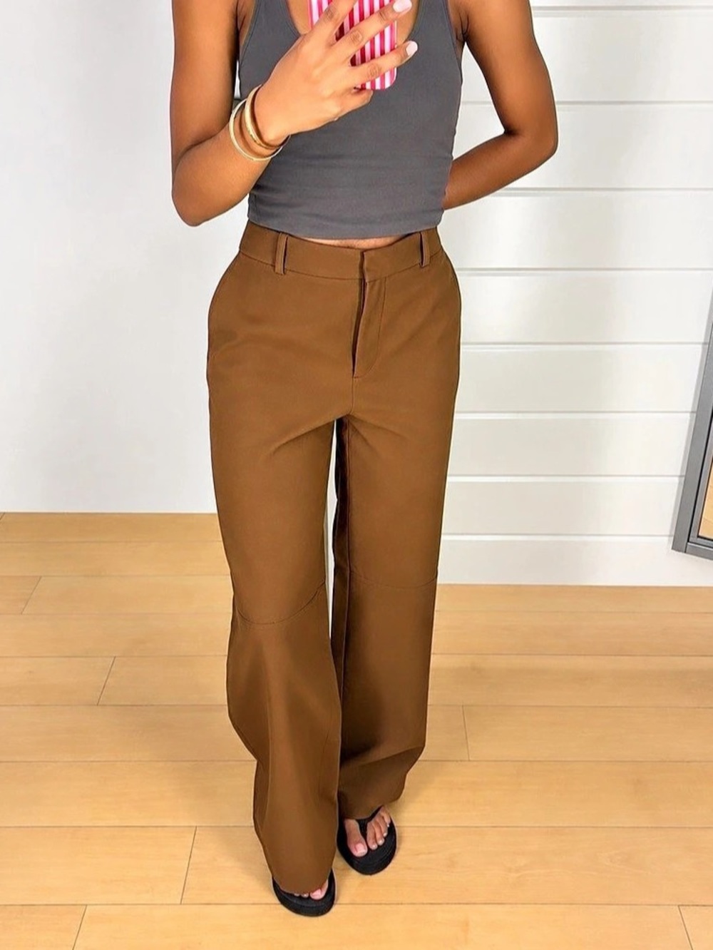 Wide Leg Work Pants in Brown NEW